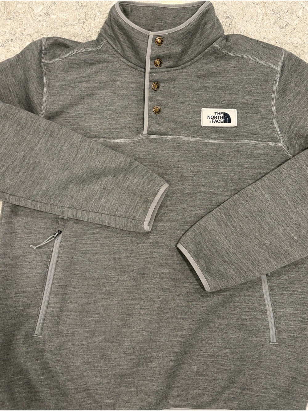The North Face Men’s Grey Sherpa Lined Quarter-Snap Pullover Sweater-Large